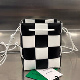 SMALL CASSETTE BUCKET 18 IN WHITE MIX BLACK CALFSKIN