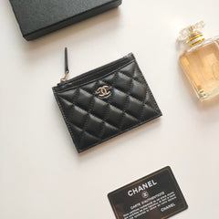 CC ZIPPED CARD HOLDER 11.5 BLACK CALFSKIN