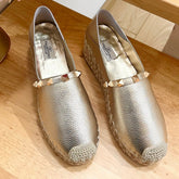 FLAT ESPADRILLE IN SILVER CALFSKIN 2 CM WITH STUDS