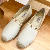 FLAT ESPADRILLE IN WHITE CALFSKIN 2 CM WITH STUDS