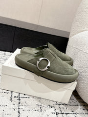 ARC CLOG MULES IN THYME GREEN SUEDE