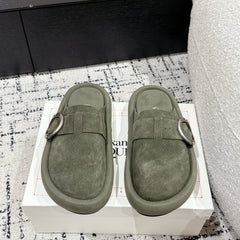 ARC CLOG MULES IN THYME GREEN SUEDE