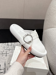 ARC CLOG MULES IN WHITE LAMBSKIN