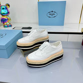 PRADA 25S FLAT WEDGE SHOES 60MM IN WHITE CALFSKIN