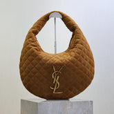 YSL 25S ICARINO 44 IN CARAMEL QUILTED SUEDE GOLD HARDWARE