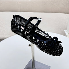 ROCKSTUD BLACK MESH BALLERINA WITH CRYSTALS