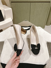 CC HIGH HEELS WHITE CALFSKIN AND FABRIC