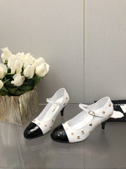 MARY JANE WHITE MIX BLACK LAMBSKIN ATTACH METAL