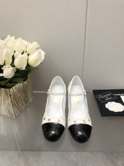 MARY JANE WHITE MIX BLACK LAMBSKIN ATTACH METAL