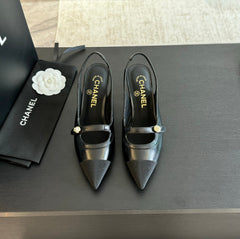 Double C WOMEN'S Slingback SPIRIT TOE Black Lambskin