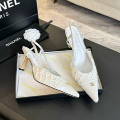 POINTED SLINGBACK MID HEELS WHITE LAMBSKIN