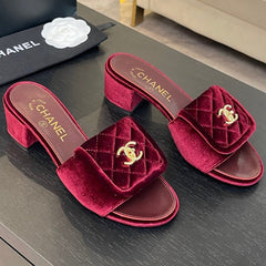 MID-HEEL 5 CM MULE IN BURGUNDY RED VELVET