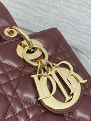 DIOR 25S MEDIUM LADY BAG 24 IN BURGUNDY CALFSKIN GOLD HARDWRE