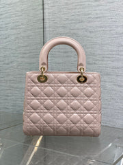 DIOR 25S MEDIUM LADY BAG 24 IN PINK CALFSKIN GOLD HARDWRE