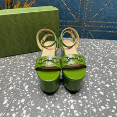 GG HORSEBIT PLATFORM SANDAL GREEN CALFSKIN
