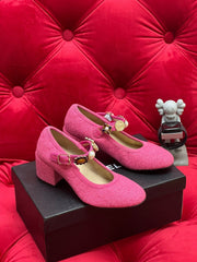 HIGH MARY JANE SHOES HOT PINK WOOL TWEED
