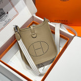 HERMES 25S MINI EVELYNE 18 IN BEIGE MARFA PATTERNED STRAP CALFSKIN SILVER HARDWARE