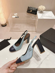 HIGH SLINGBACKS LIGHT BLUE MIX BLACK SHEEPSKIN