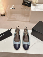 SLINGBACKS LIGHT BLUE MIX BLACK SHEEPSKIN