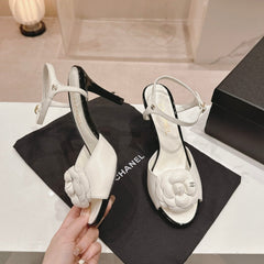 Double C New Camellia High Heel Sandals White