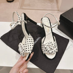 Double C New Camellia High Heel Sandals White/ Black Caro