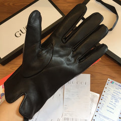 TOUCHSCREEN LAMBSKIN GLOVES BLACK WITH WOOL LINING 409346