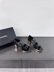 BLOCK HEEL SANDALS BLACK SHEEPSKIN