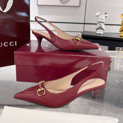GG MID-HIGH SLINGBACK 4.5 CM IN WINE RED GLOSSY EMBOSSED SUEDE AND SHEEPSKIN LINING