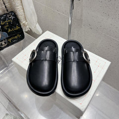 ARC CLOG MULES IN BLACK CALFSKIN