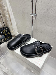 ARC CLOG MULES IN BLACK CALFSKIN