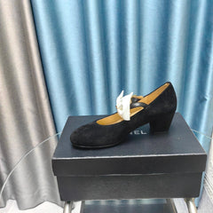 HIGH MARY JANE SHOES BLACK SUEDE WITH WHITE BOW