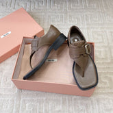 THONG SANDALS IN COFFEE BROWN LAMBSKIN WITH SILVER BUCKLE