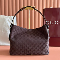 GUCCI 25S BEATRIX LARGE TOTE BAG 35 CM IN DARK CHOCOLATE BROWN CANVAS