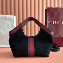 GUCCI 25S GIGLIO LARGE TOTE BAG 25 CM IN BLACK CANVAS