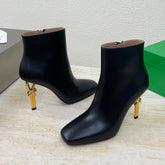 KNOT ANKLE BOOT IN BLACK CALFSKIN WITH GOLD METAL HEEL 9 CM