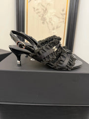 BLACK GROSGRAIN CANVAS BOW SLINGBACK SANDALS 65 MM