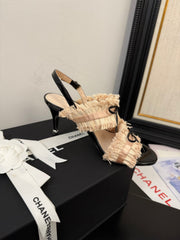 PEACH PINK GROSGRAIN CANVAS BOW SLINGBACK SANDALS