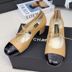 MARY JANE PUMPS 55 MM IN SAND YELLOW MIX BLACK LAMBSKIN
