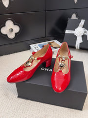 MARY JANE SHOES IN RUBY RED PATENT CALFSKIN 55 MM