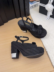 HIGH 12 CM PLATFORM SANDALS IN BLACK SUEDE