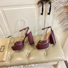 GG HORSEBIT PLATFORM SANDAL IN WINE RED SHEEPSKIN