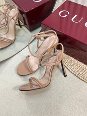 HIGH SANDAL 10 CM IN TAN BEIGE GLOSSY CALFSKIN