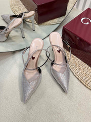 HIGH SLINGBACK 10 CM IN BEIGE SILK WITH FULL RHINSTONES