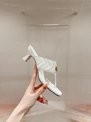 HIGH THONG MULE 55MM IN WHITE CALFSKIN WITH GOLD HARDWARE