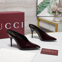 GG HEELED MULES 105 IN DARK RED CALFSKIN