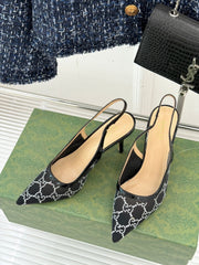 GG HIGH SLINGBACK 8.5 CM IN BLACK CLASSIC POINTED-TOE MESH WITH RHINESTONE EMBELLISHMENTS