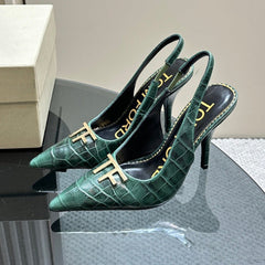 ANGELINA 10 CM SLINGBACK IN GREEN FOREST CROCODILE PATTERN CALFSKIN
