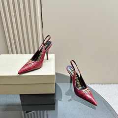 ANGELINA 10 CM SLINGBACK IN SCARLET RED CROCODILE PATTERN CALFSKIN