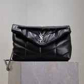 YSL 25S LOULOU PUFFER GM 35 IN BLACK CALFSKIN SILVER HARDWARE