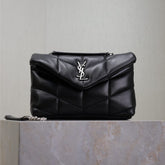 YSL 25S LOULOU PUFFER MINI 23 IN BLACK CALFSKIN SILVER HARDWARE